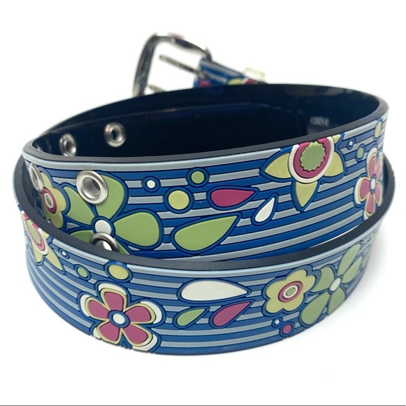 Y2K Women’s Floral Striped Rubber Belt Sz Small - Picture 3 of 6